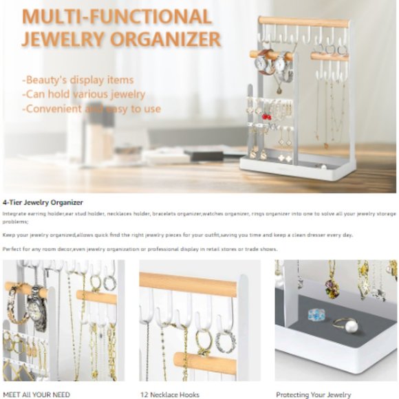 4-Tier Earring Holders & Necklace Towers - Jewelry Stand & Ring Tray - Picture 9 of 9